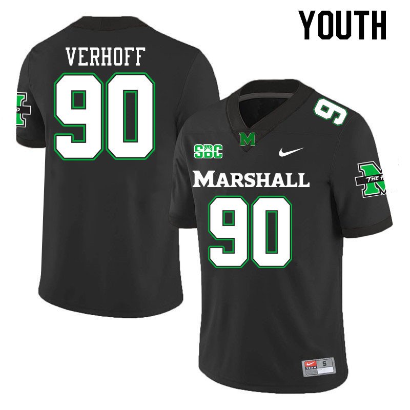 Youth #90 Rece Verhoff Marshall Thundering Herd SBC Conference College Football Jerseys Stitched-Bla